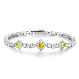 FANCIME "Square Sparkle" November Birthstone Citrine Sterling Silver Tennis Bracelets