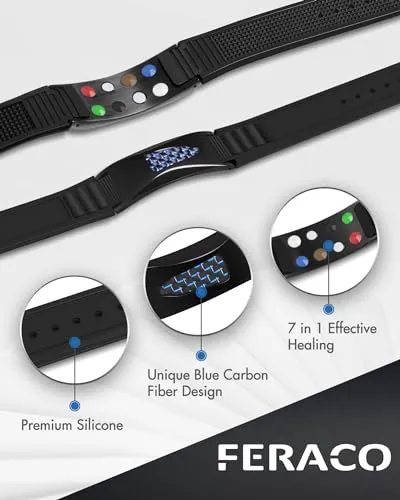 Feraco Ultra Strength Magnetic Bracelets for Men Women, 7 in 1 Protection Silicone Sports Wristband for Balance & Energy