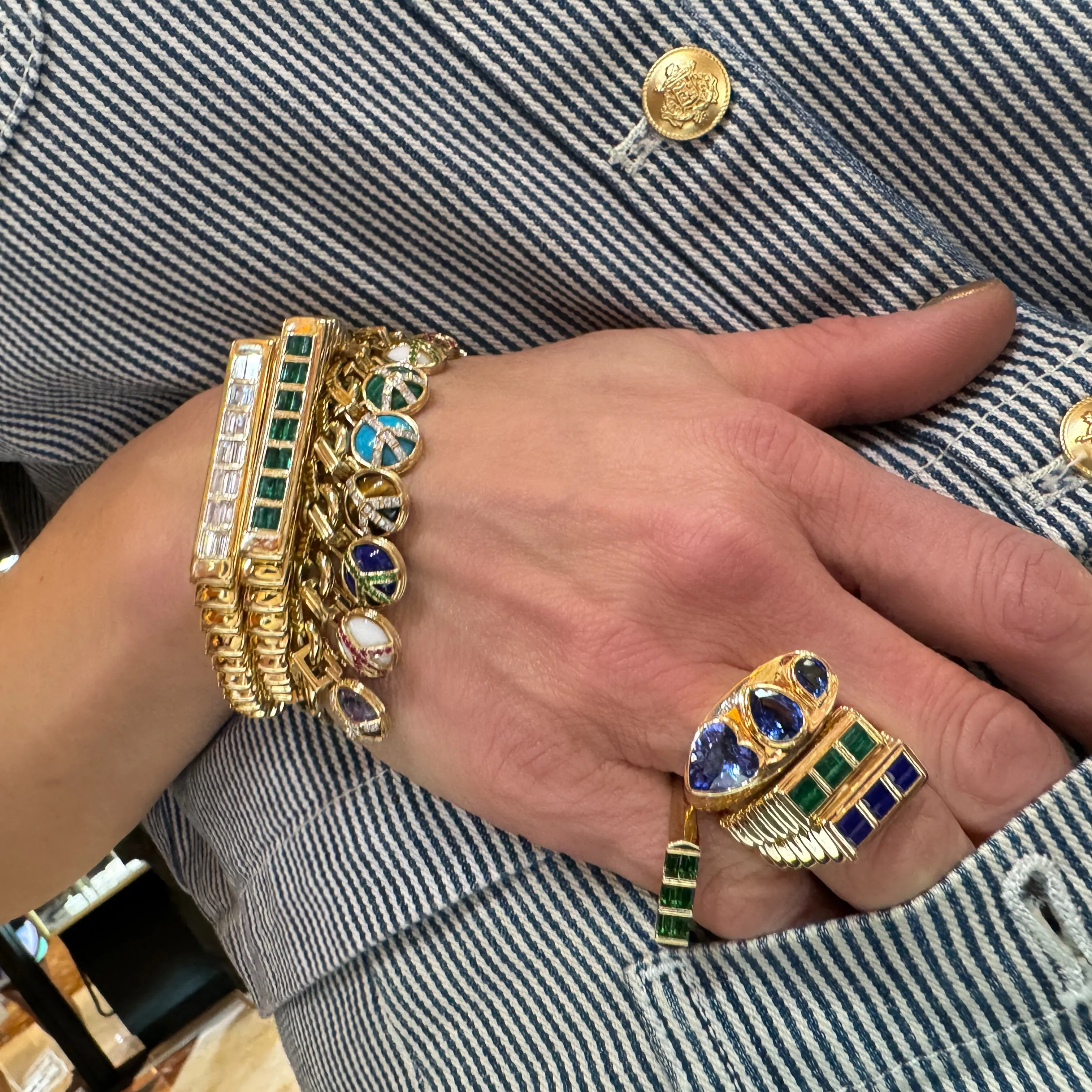 Fluted Gemstone Colorblock Bangle