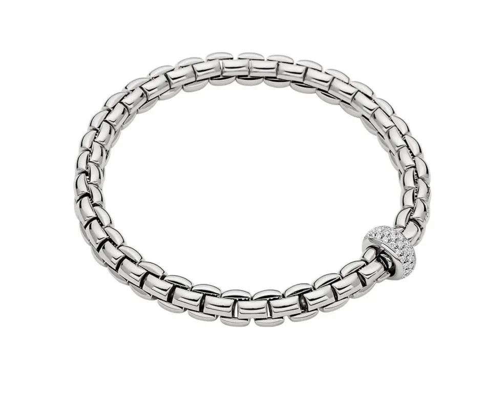 FOPE 'EKA' Gold Pave Diamond Rondel Stretchy Bracelet (721B)