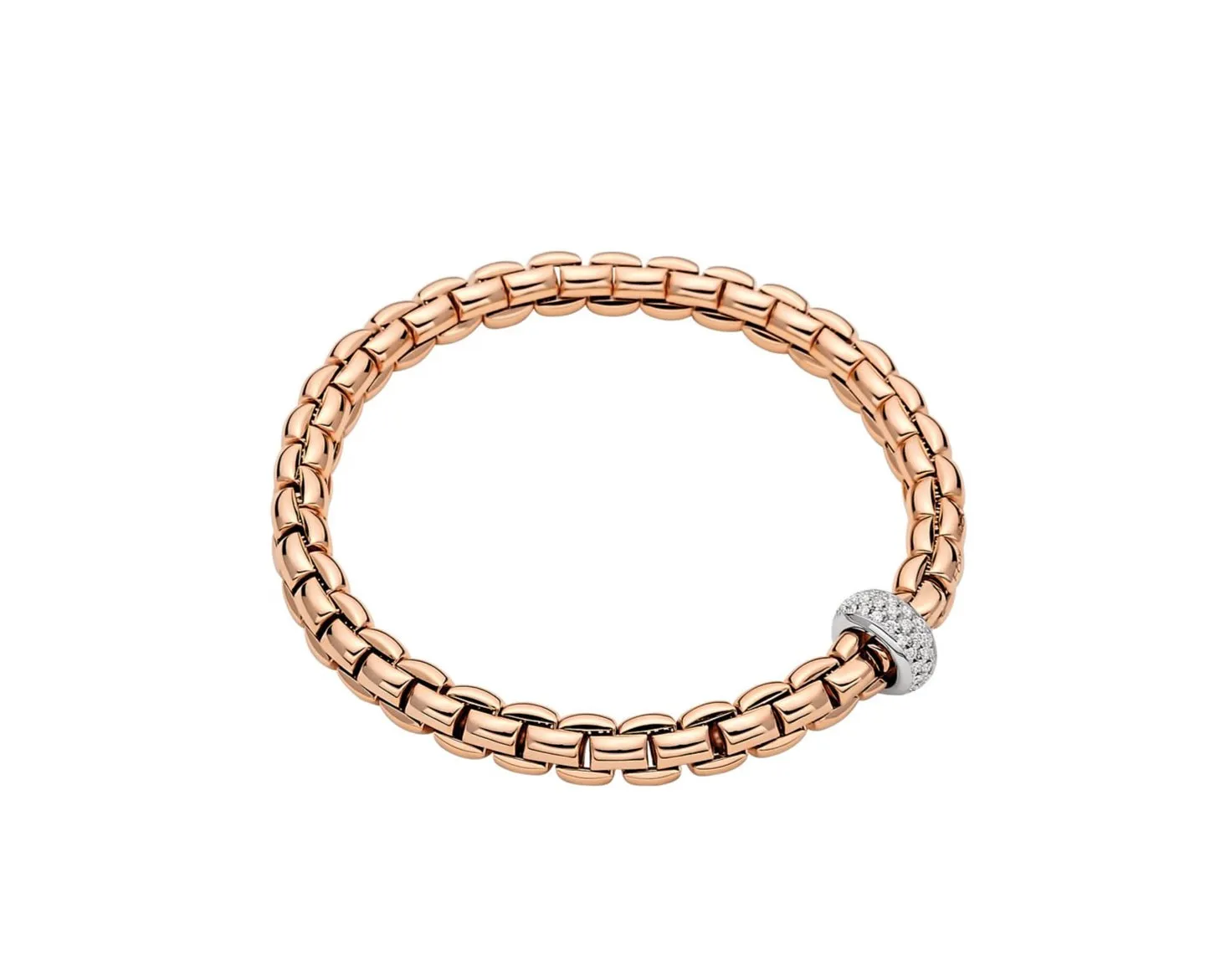 FOPE 'EKA' Gold Pave Diamond Rondel Stretchy Bracelet (721B)