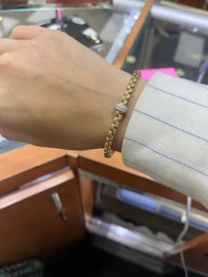 FOPE 'EKA' Gold Pave Diamond Rondel Stretchy Bracelet (721B)