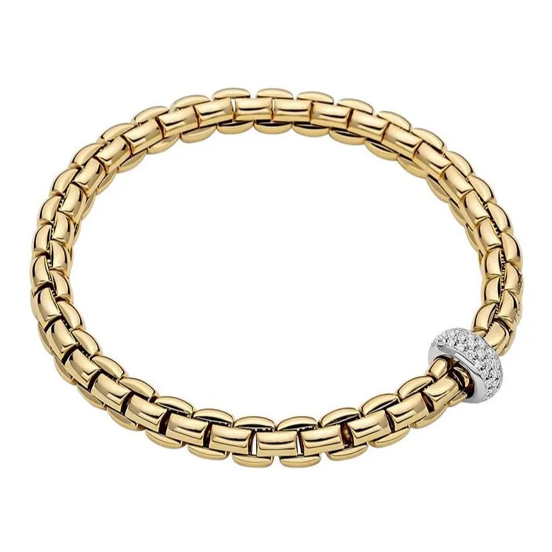 FOPE 'EKA' Gold Pave Diamond Rondel Stretchy Bracelet (721B)