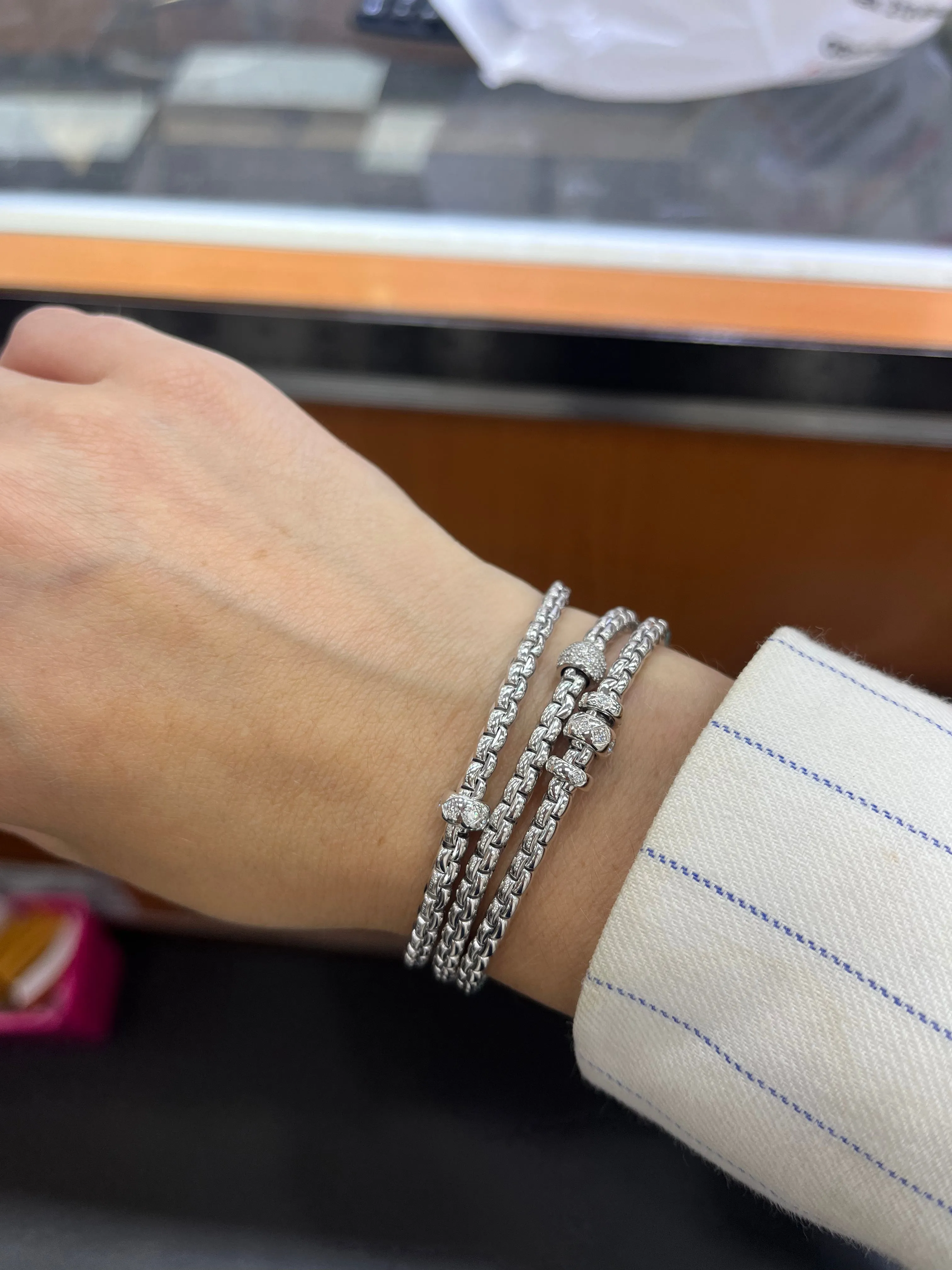 FOPE Rhombus Set Pave Diamond Trio Rondel Bracelet (73301B)