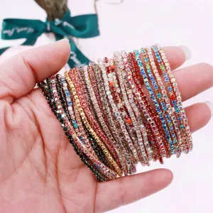 Free Shipping 5pcs/lot Multi Color Gold Elastic Crystal Bracelets for Girls Charming Crystal Rhinestones Bracelets Jewelry Gifts