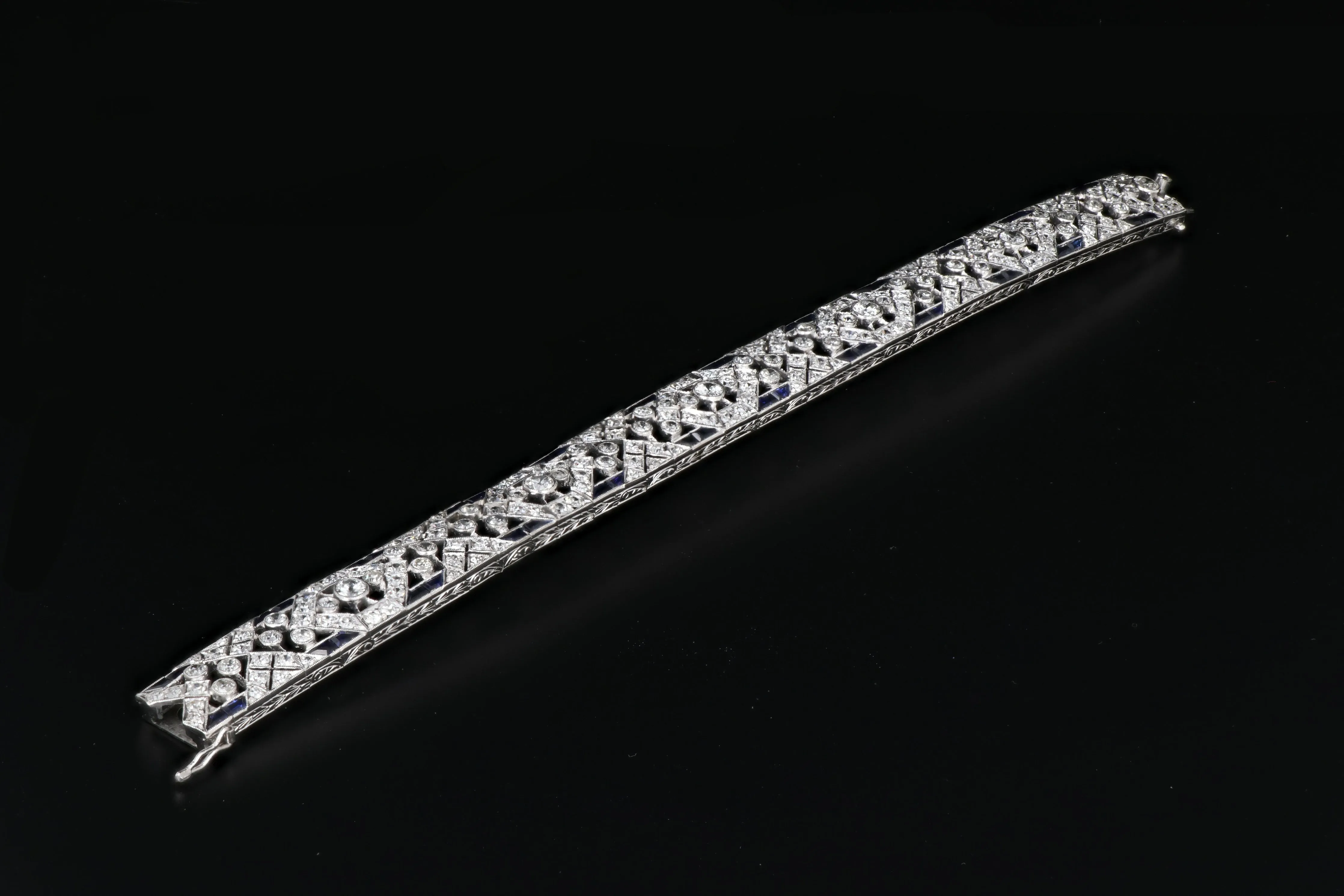 French Art Deco Platinum Diamond and Sapphire Bracelet c.1920's