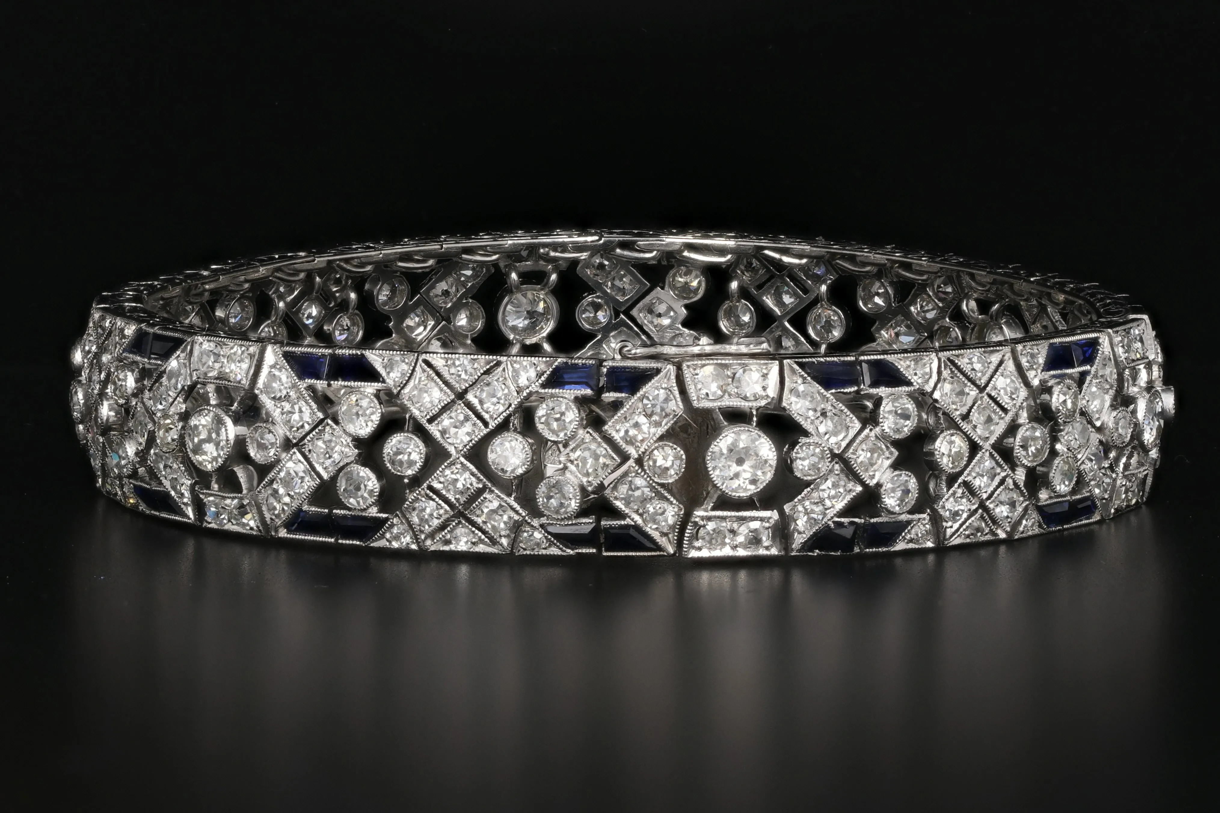 French Art Deco Platinum Diamond and Sapphire Bracelet c.1920's