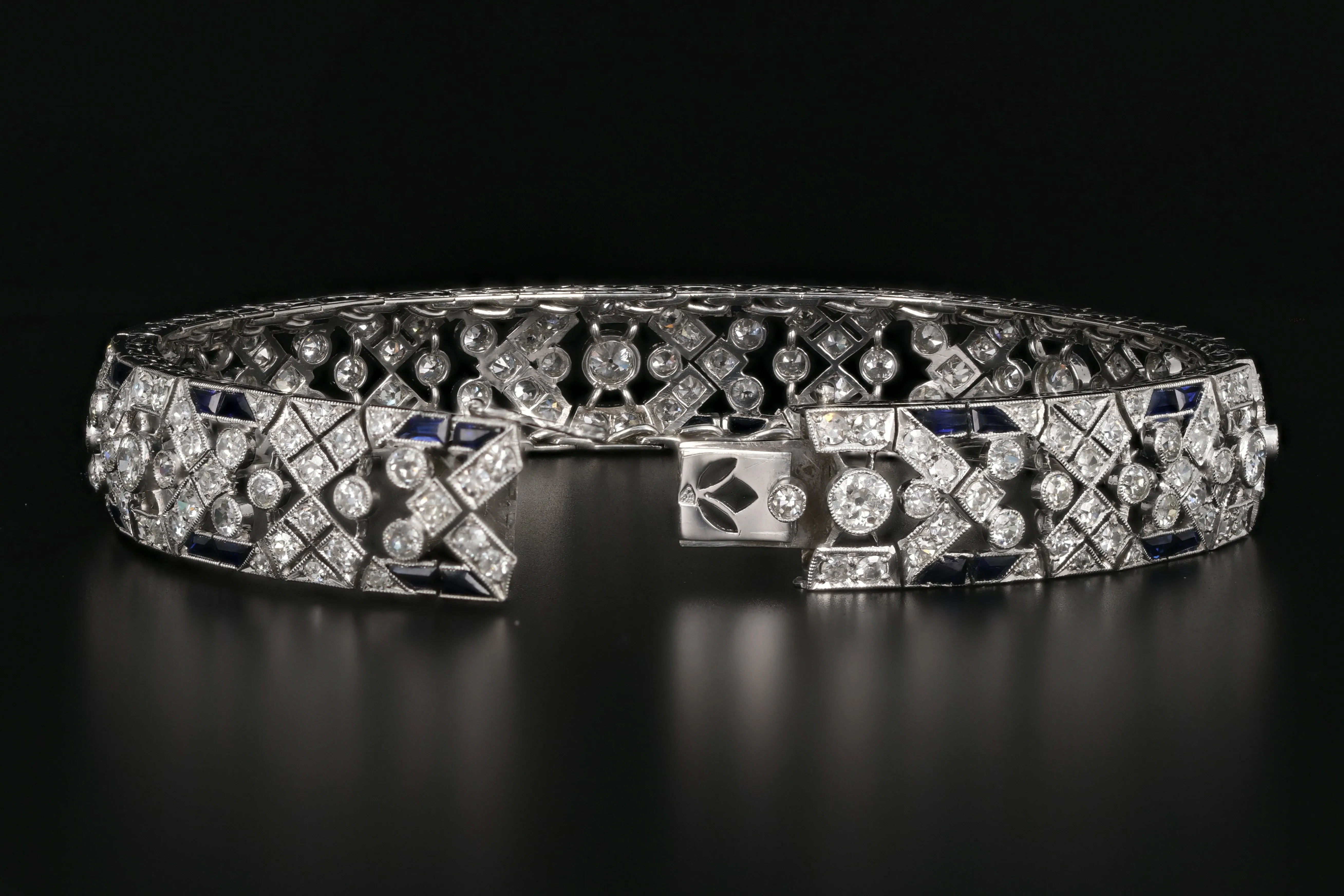 French Art Deco Platinum Diamond and Sapphire Bracelet c.1920's