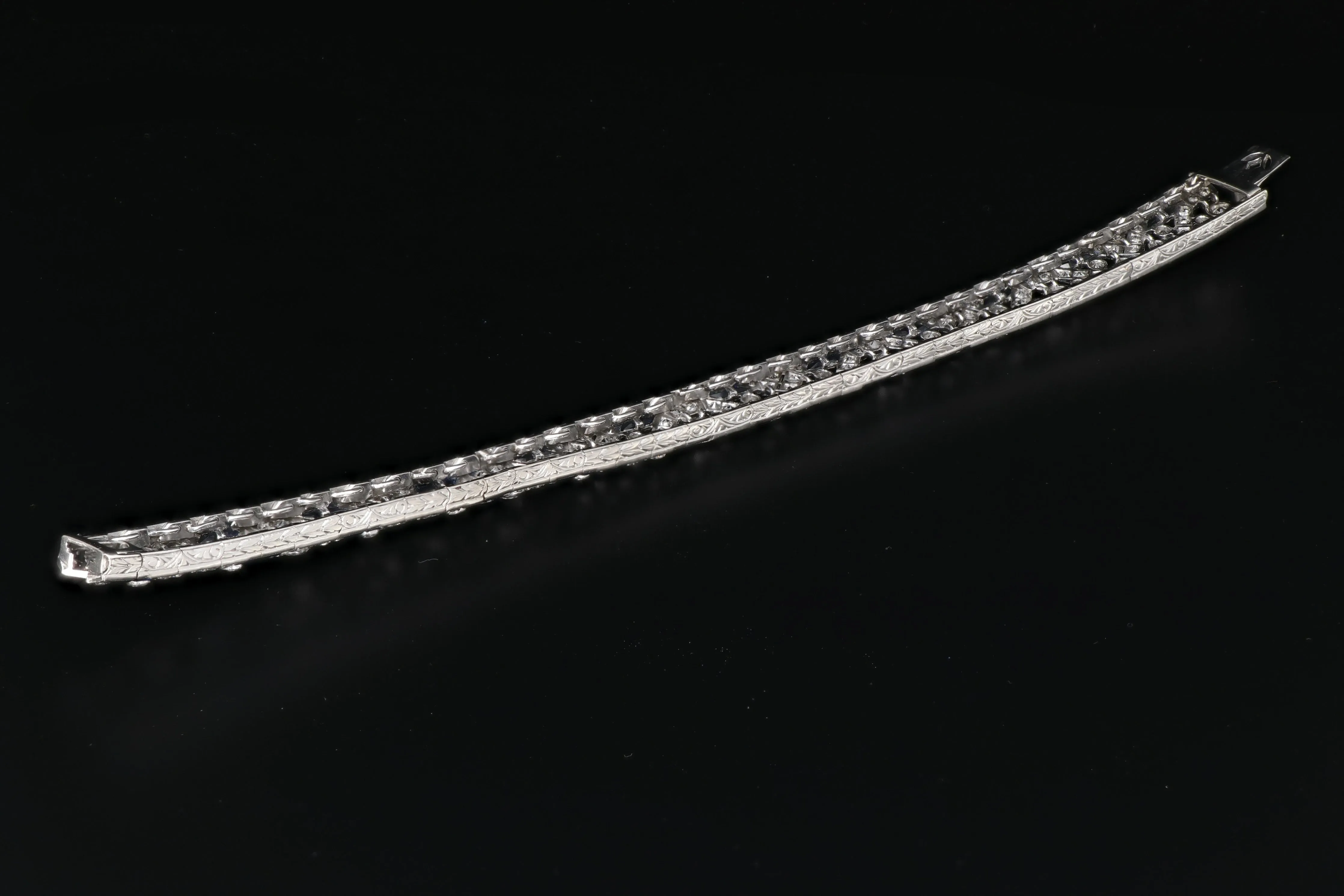 French Art Deco Platinum Diamond and Sapphire Bracelet c.1920's