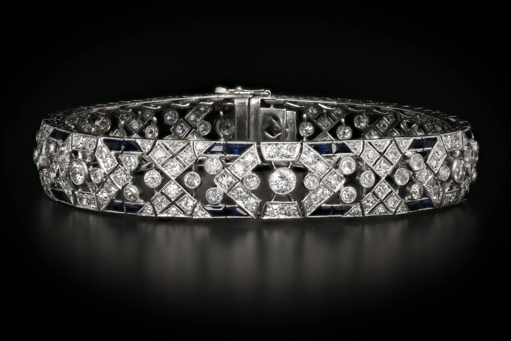 French Art Deco Platinum Diamond and Sapphire Bracelet c.1920's