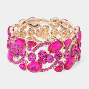 Fuchsia Crystal Butterfly Stretch Bracelet on Gold  | 651487