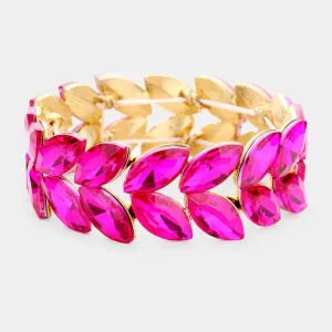 Fuchsia Crystal Marquise Shaped Stone Stretch Bracelet  | 432242