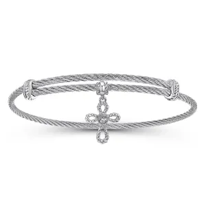 Gabriel & Co. Sterling Silver White Sapphire Cross Charm Bangle