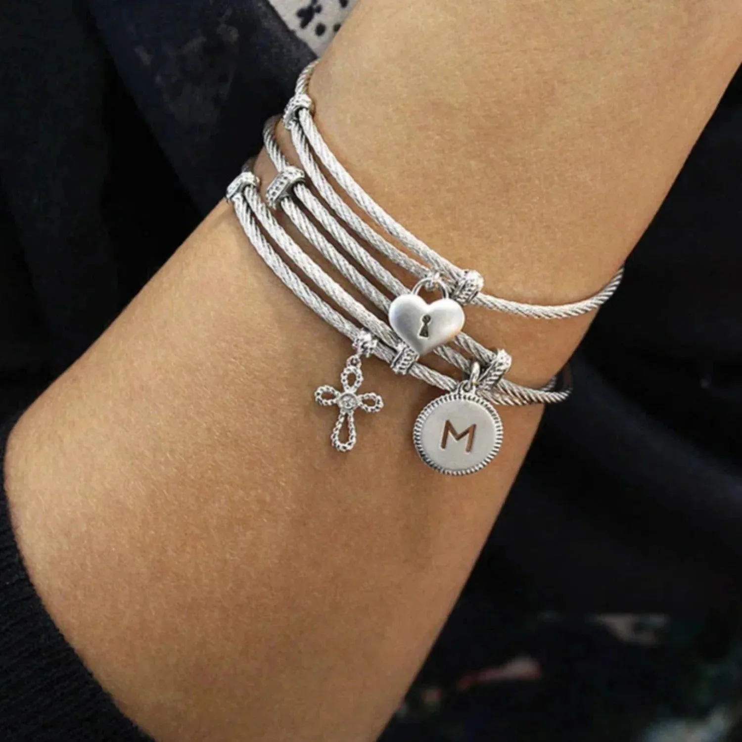 Gabriel & Co. Sterling Silver White Sapphire Cross Charm Bangle