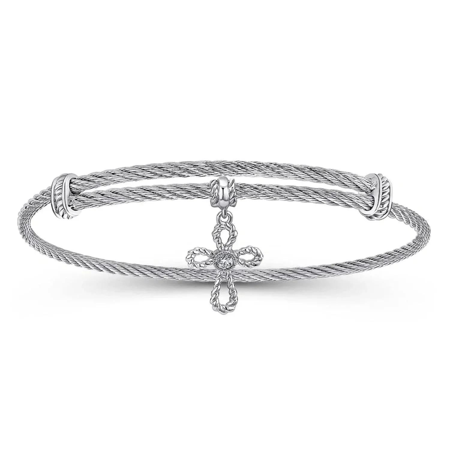 Gabriel & Co. Sterling Silver White Sapphire Cross Charm Bangle
