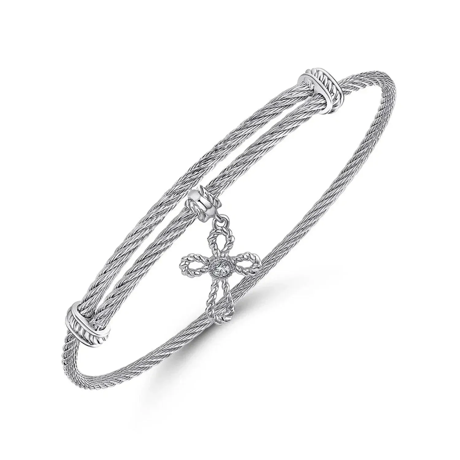 Gabriel & Co. Sterling Silver White Sapphire Cross Charm Bangle
