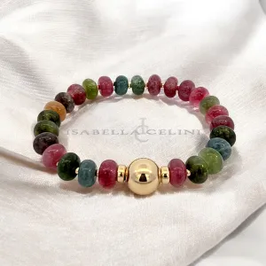 Gemstone Bracelet - Multicolor Jade Roundel Bracelet- 14kt Gold Filled 10mm and 2mm Beads - Tarnish Free Jewelry - Gift for Woman