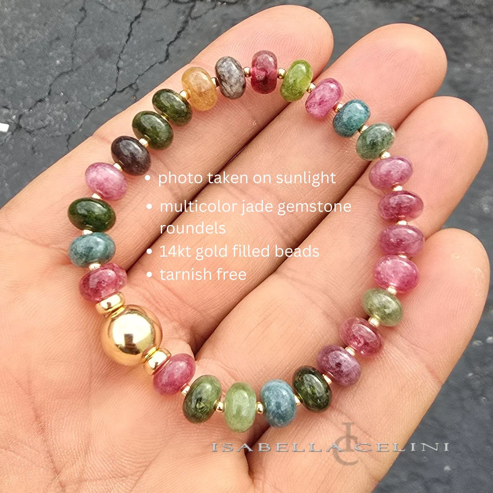 Gemstone Bracelet - Multicolor Jade Roundel Bracelet- 14kt Gold Filled 10mm and 2mm Beads - Tarnish Free Jewelry - Gift for Woman