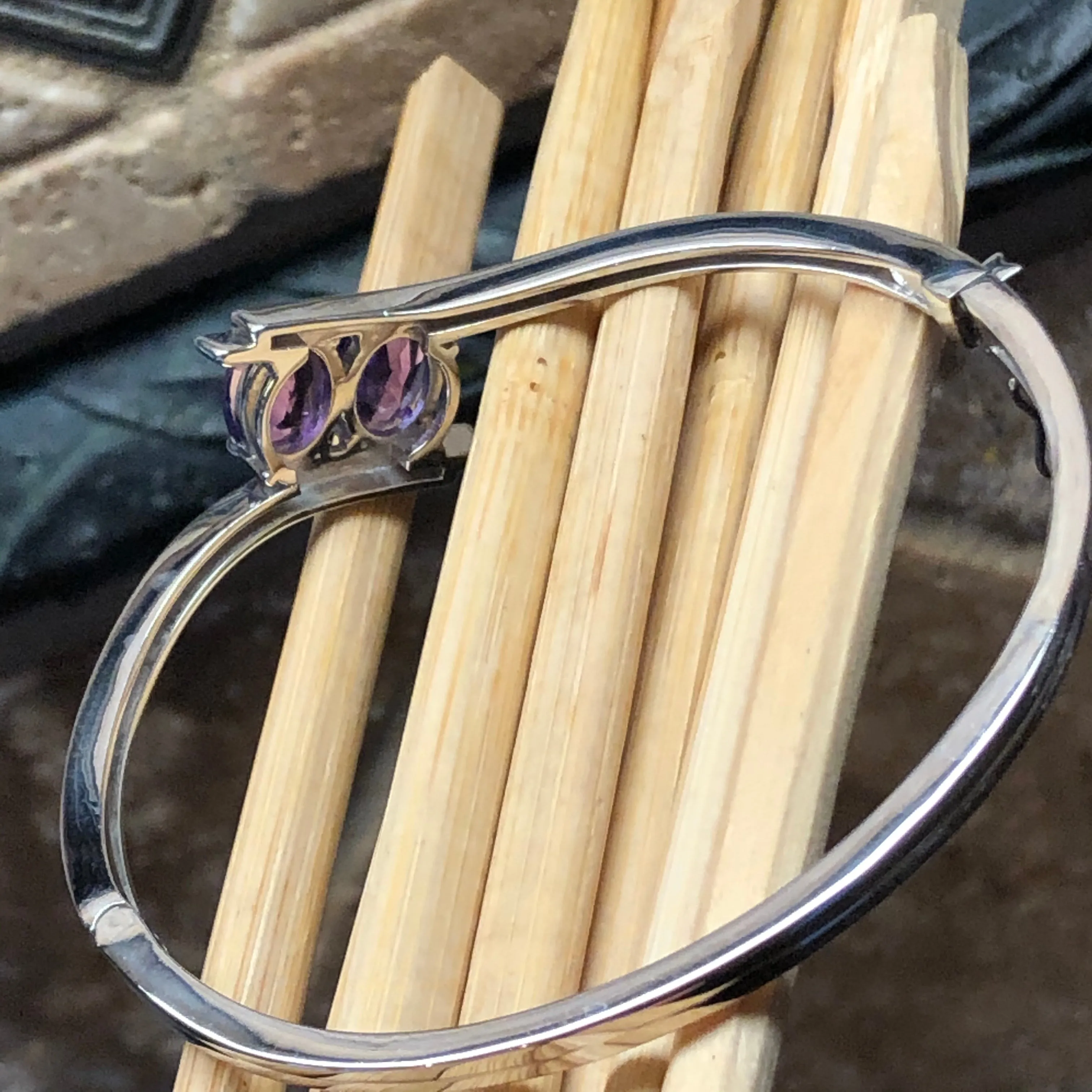 Genuine 4ct Purple Amethyst 925 Solid Sterling Silver Bangle Bracelets
