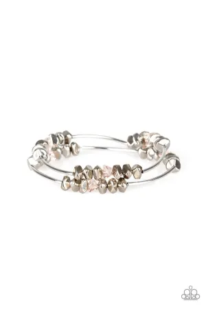 Get the GLOW on the Road - Pink - Bead Silver Bar Paparazzi Stretchy Bracelet