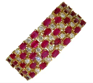 GIA Certified Natural Ruby Diamond Cuff Bracelet 18kt Important Ref 12337