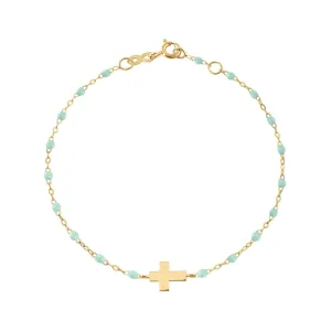 GIGI CLASSIC CROSS BRACELET-18K YELLOW GOLD- Jade