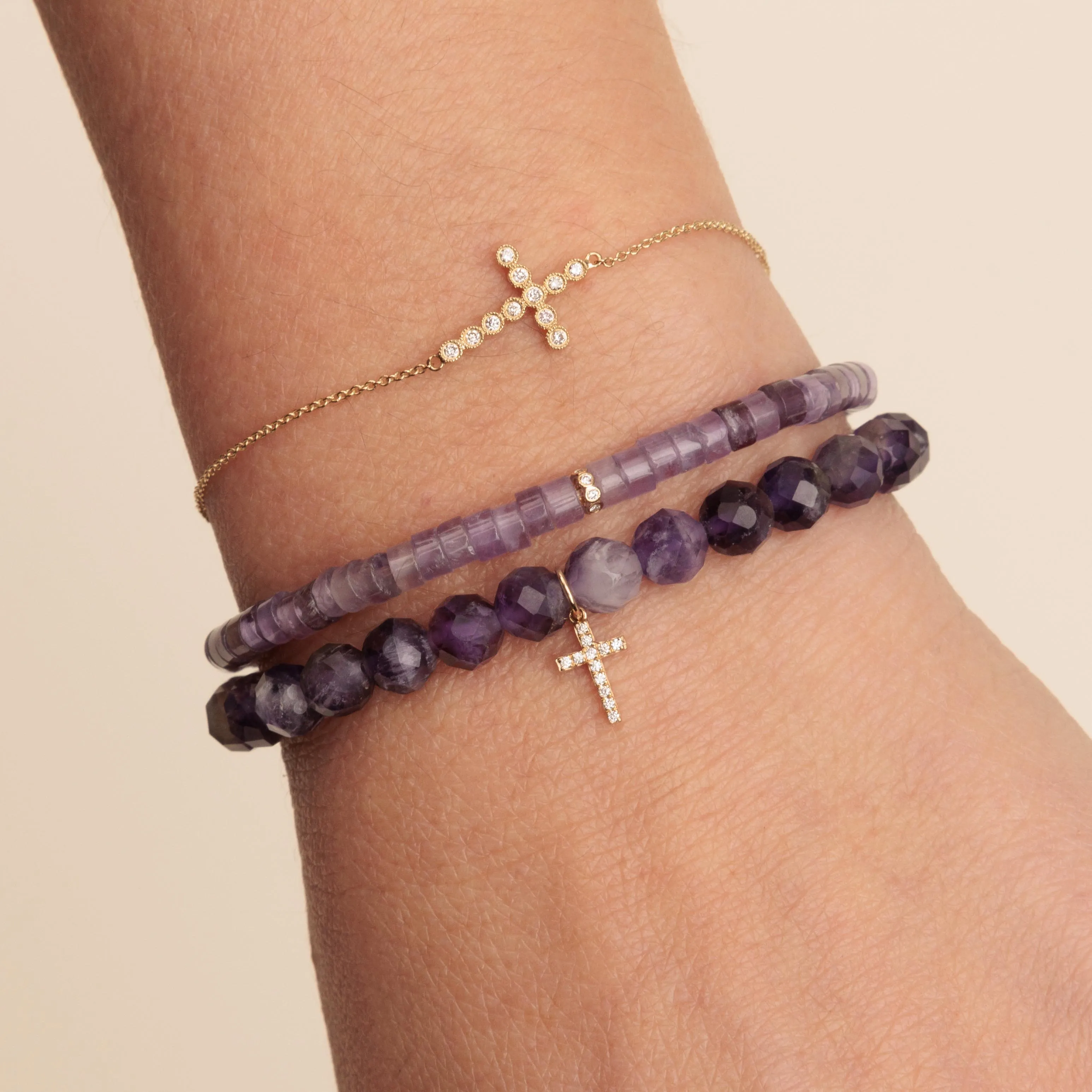 Gold & Diamond Cross on Amethyst