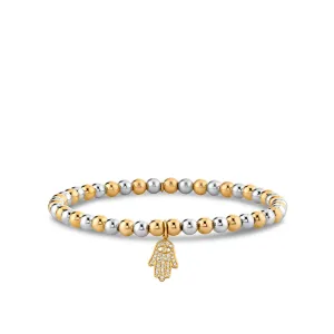 Gold & Diamond Hamsa on Two-Tone Gold Beads