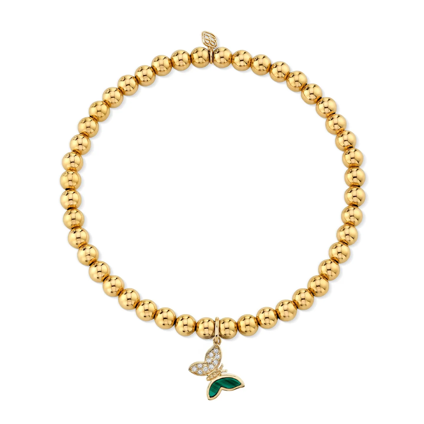 Gold & Diamond Malachite Inlay Butterfly on Gold Beads