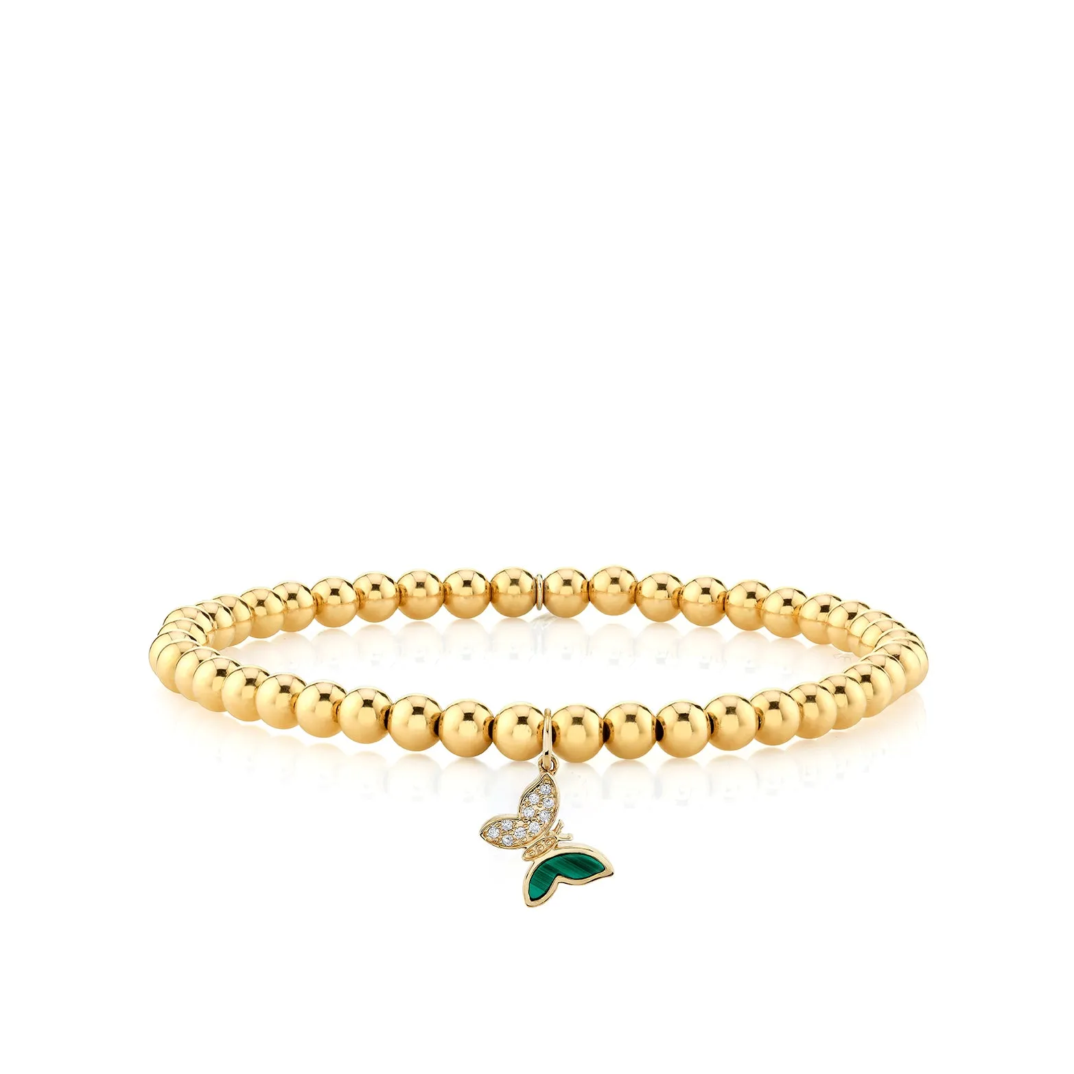 Gold & Diamond Malachite Inlay Butterfly on Gold Beads