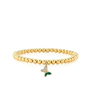 Gold & Diamond Malachite Inlay Butterfly on Gold Beads