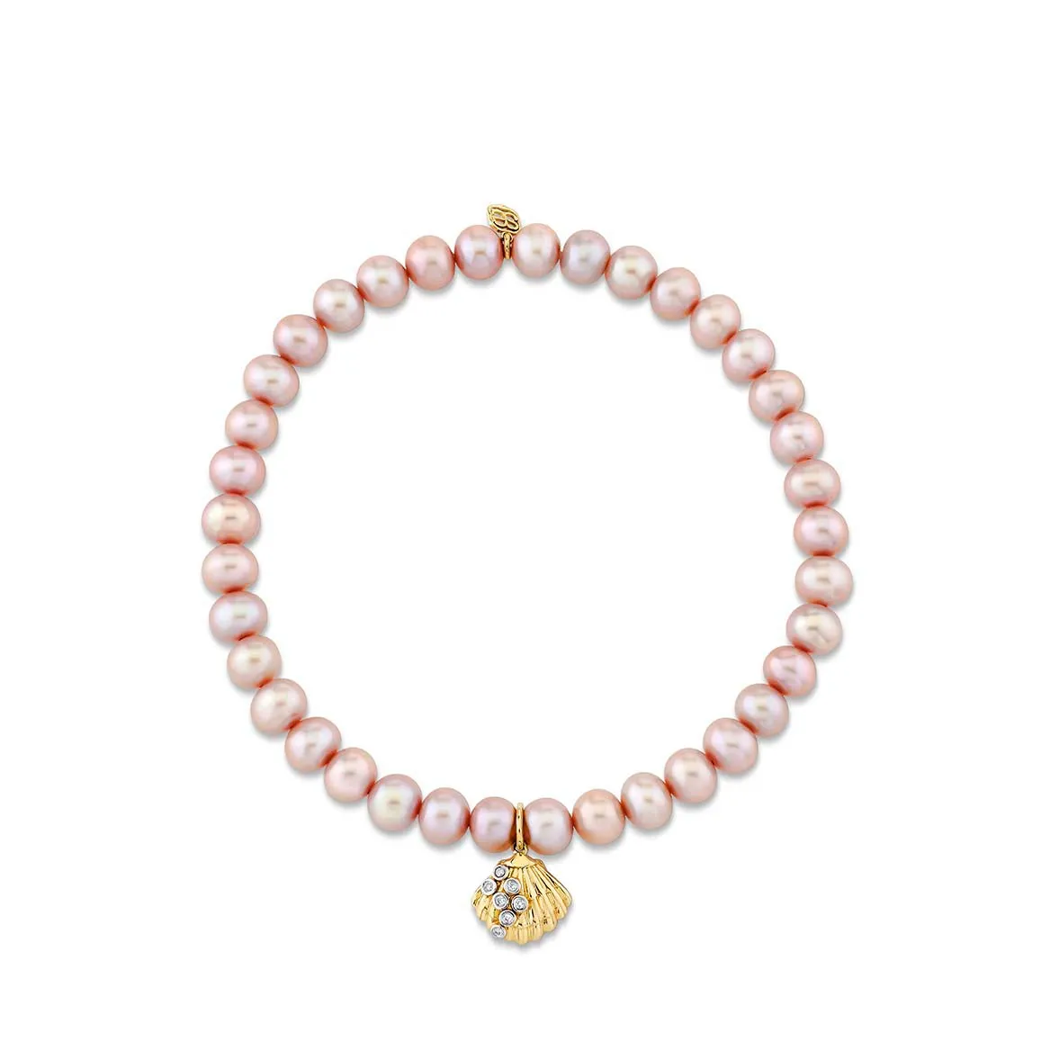 Gold & Diamond Small Clam Shell on Rose Pearls