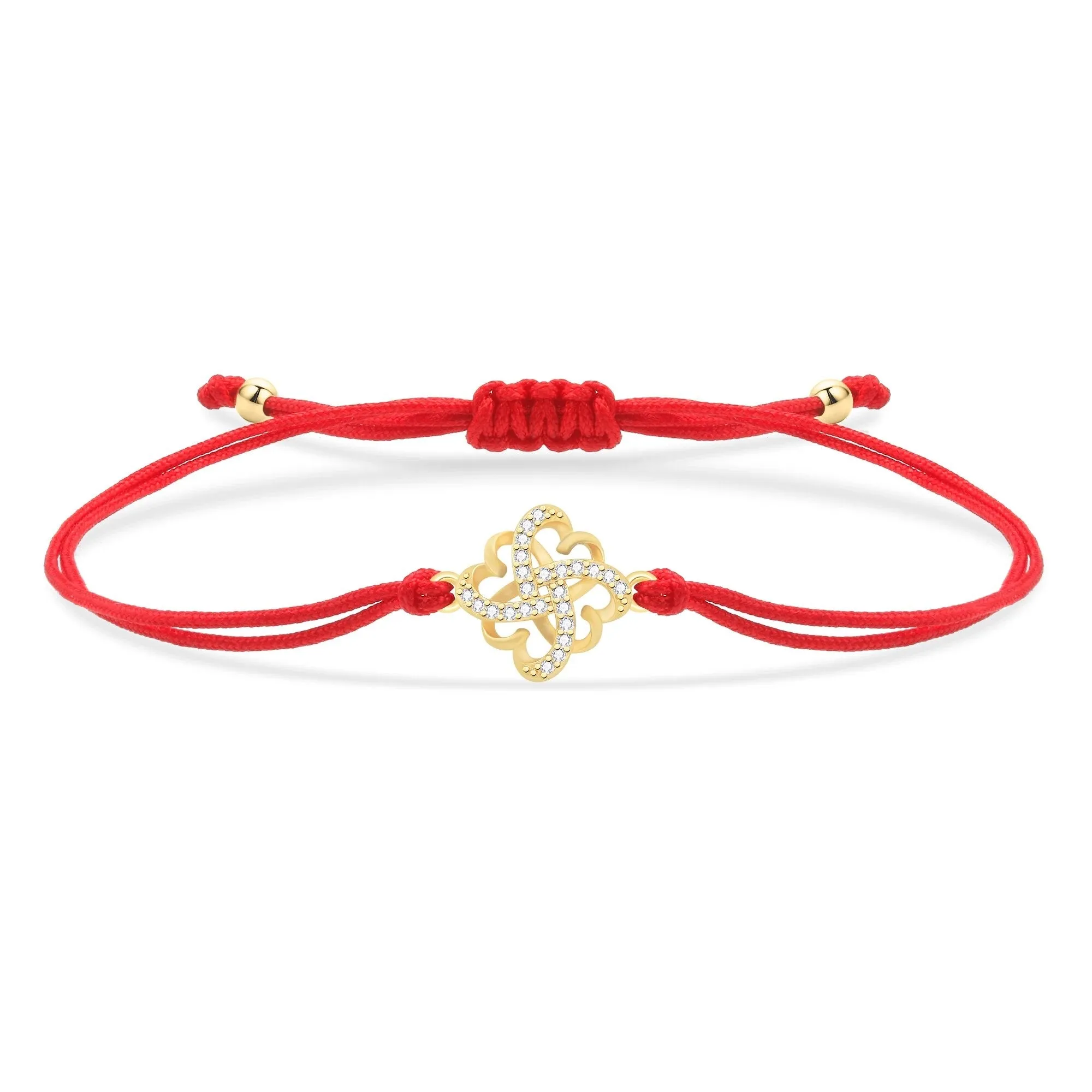 Gold Hearts Charm Red String Protection Bracelet