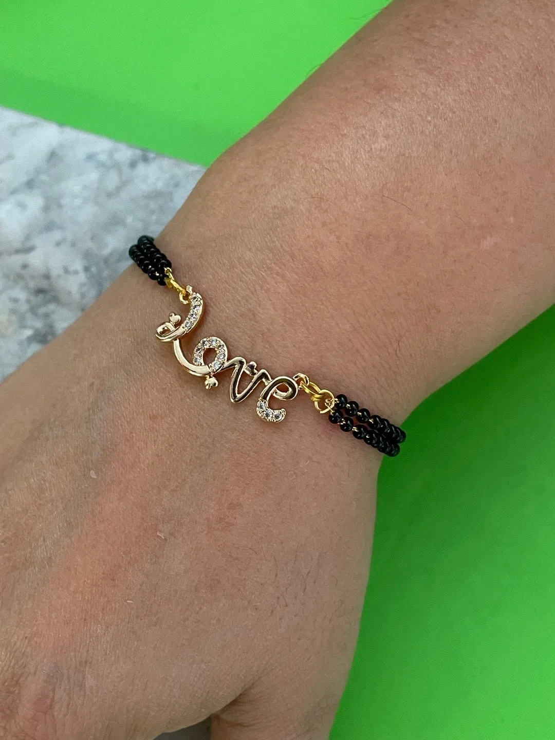 Gold Plated Love Pendant AD Adjustable Mangalsutra Bracelet
