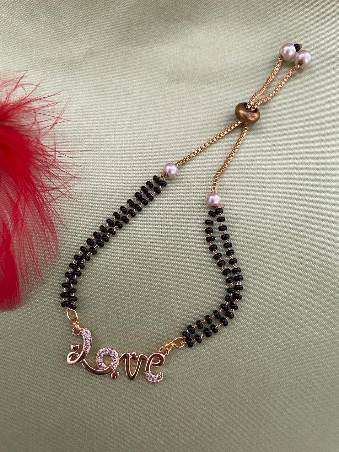 Gold Plated Love Pendant AD Adjustable Mangalsutra Bracelet