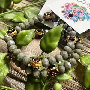 Gray and Leopard Crystal Bracelet