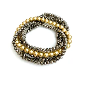 Gray Metallic   Gold Accent Stack Bracelet