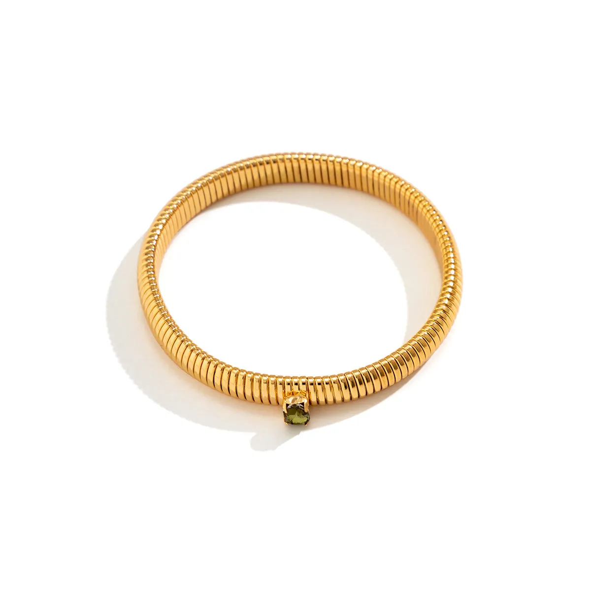 Green Crystal & 18K Gold-Plated Herringbone Bangle