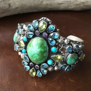 Green Royston Topaz Sleeping Beauty and Carico Lake Bracelet Cuff Leo Feeney