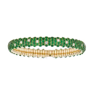 Green Tsavorite 18K Yellow Gold Domed Stretch Bracelet
