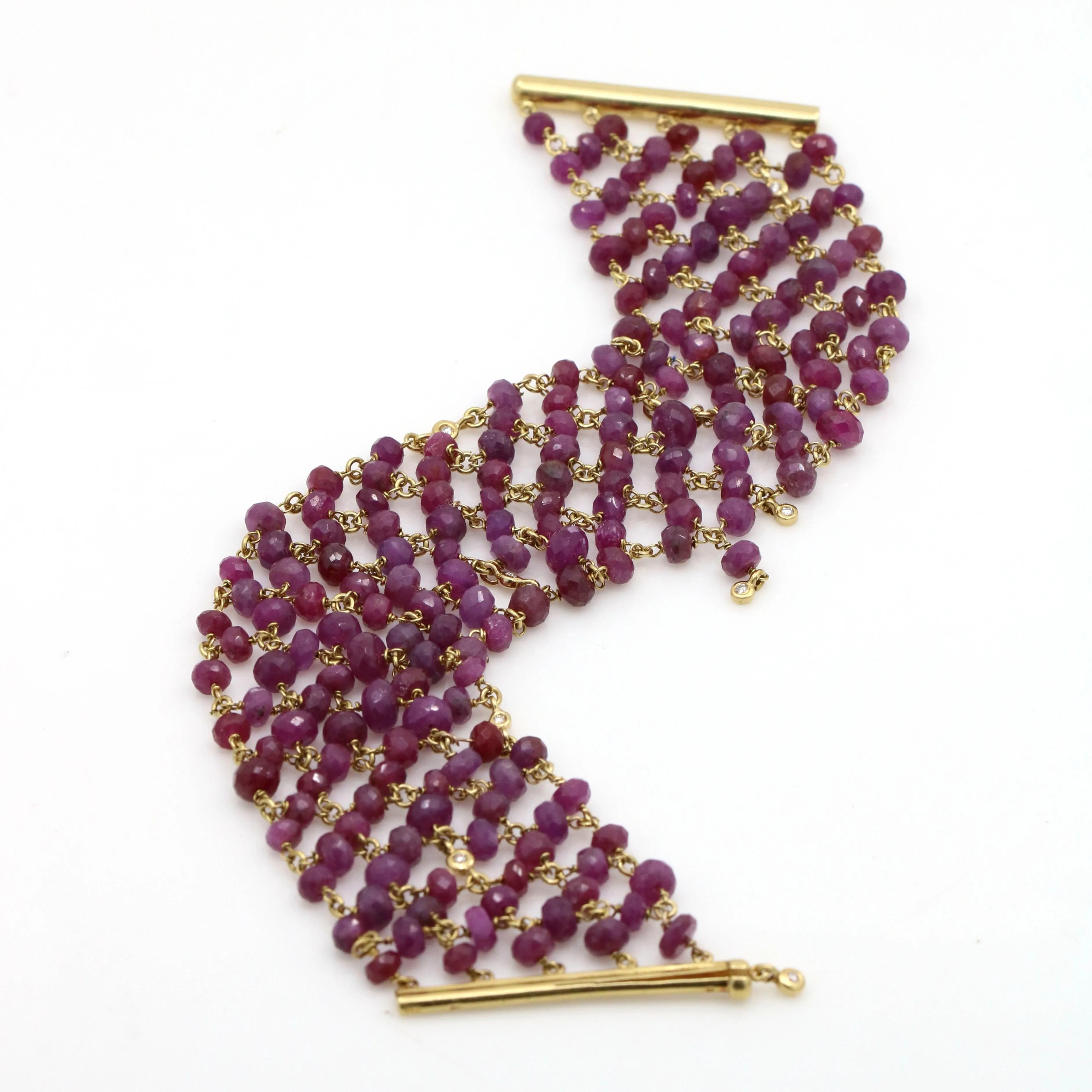 H. Stern Ruby Beads and Diamond Mesh Bracelet in 18k Yellow Gold