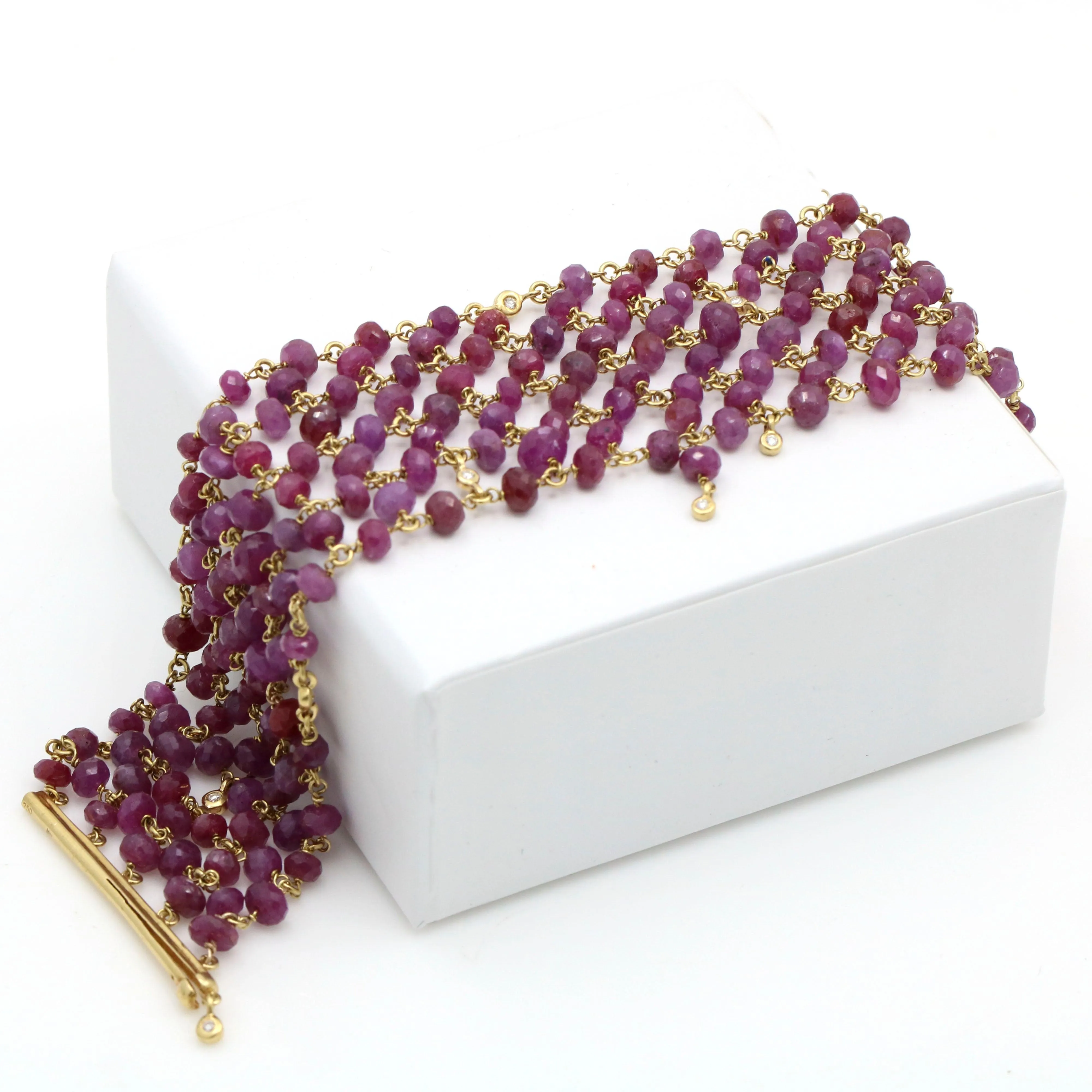 H. Stern Ruby Beads and Diamond Mesh Bracelet in 18k Yellow Gold