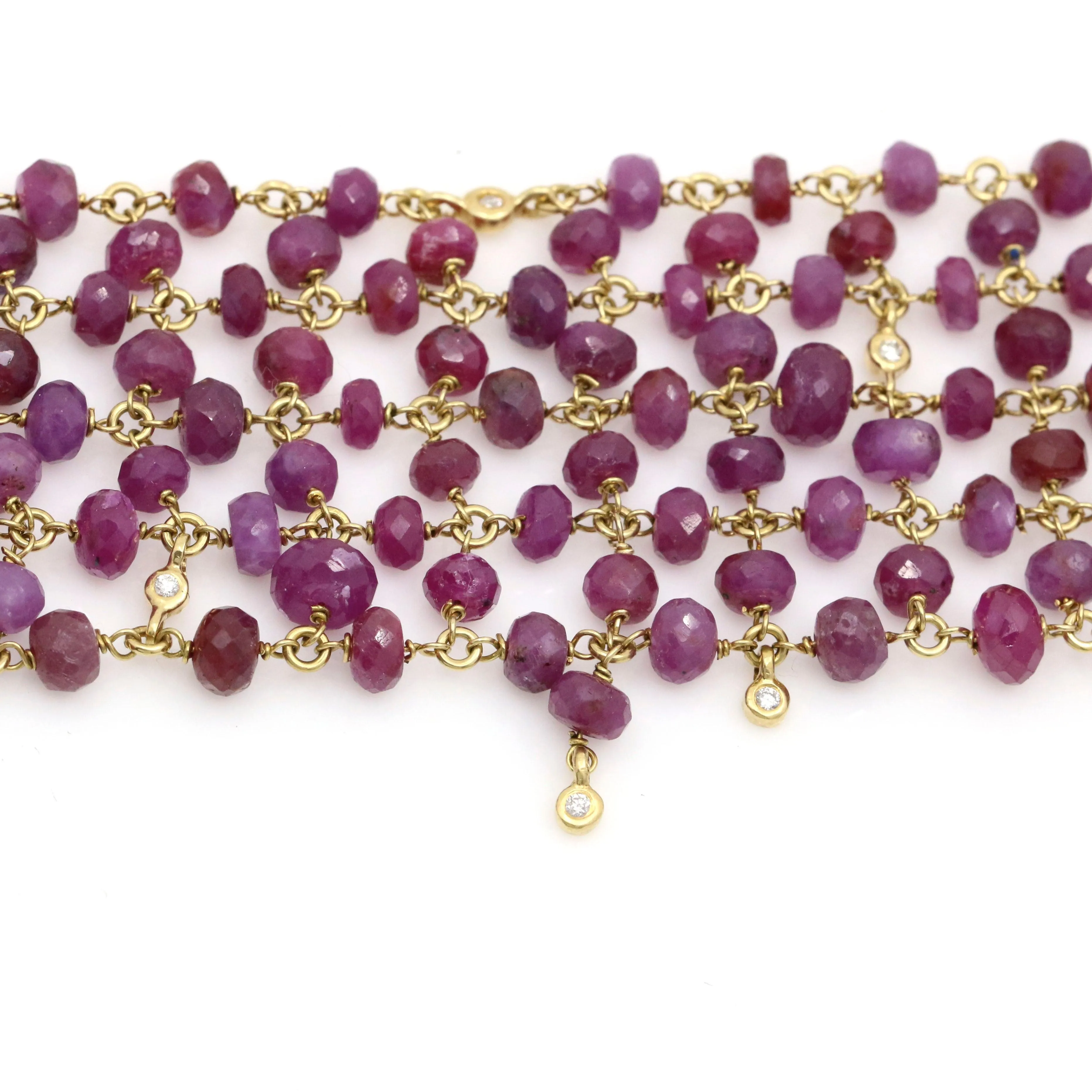 H. Stern Ruby Beads and Diamond Mesh Bracelet in 18k Yellow Gold