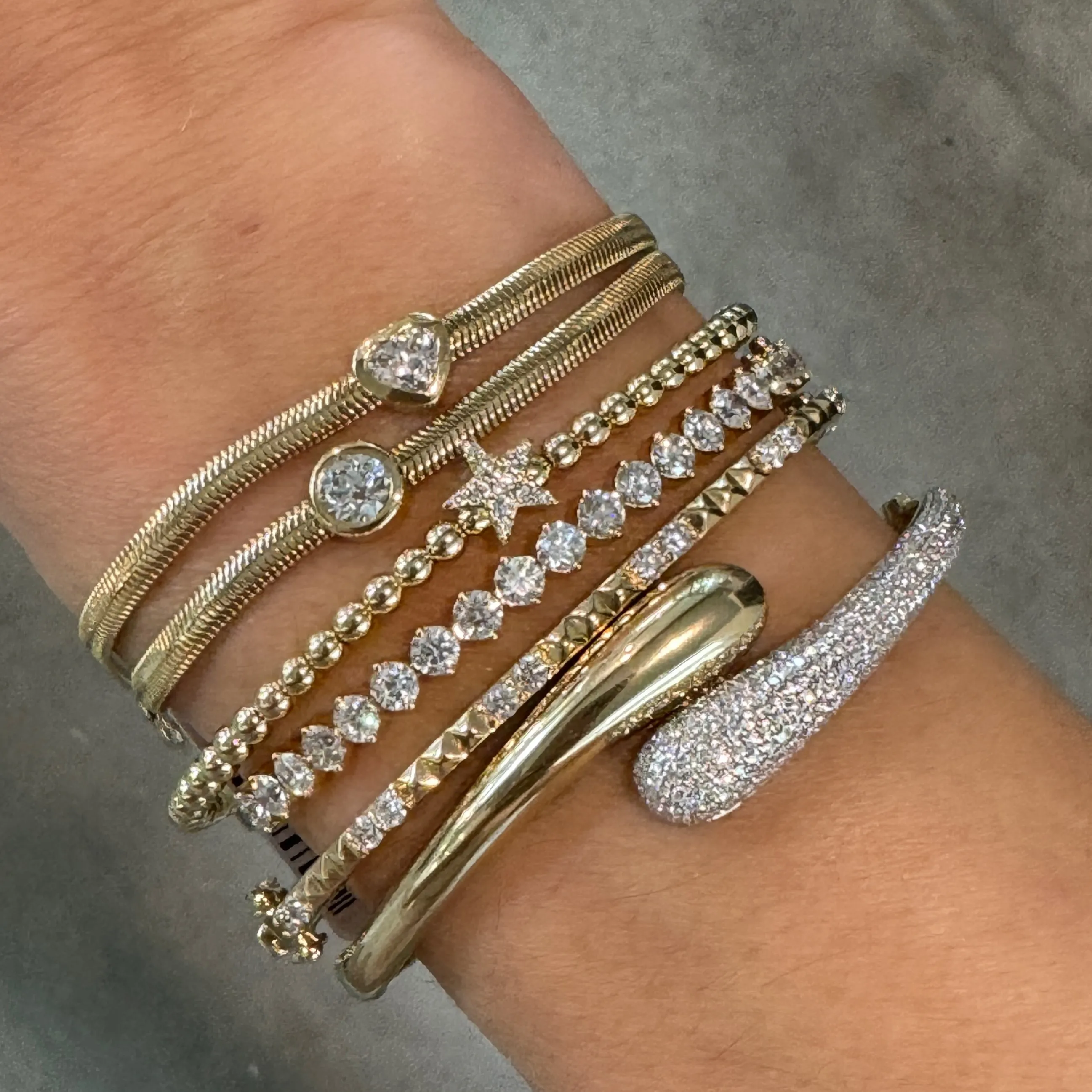 Half Pave & High Polish Bypass Bangle Bracelet