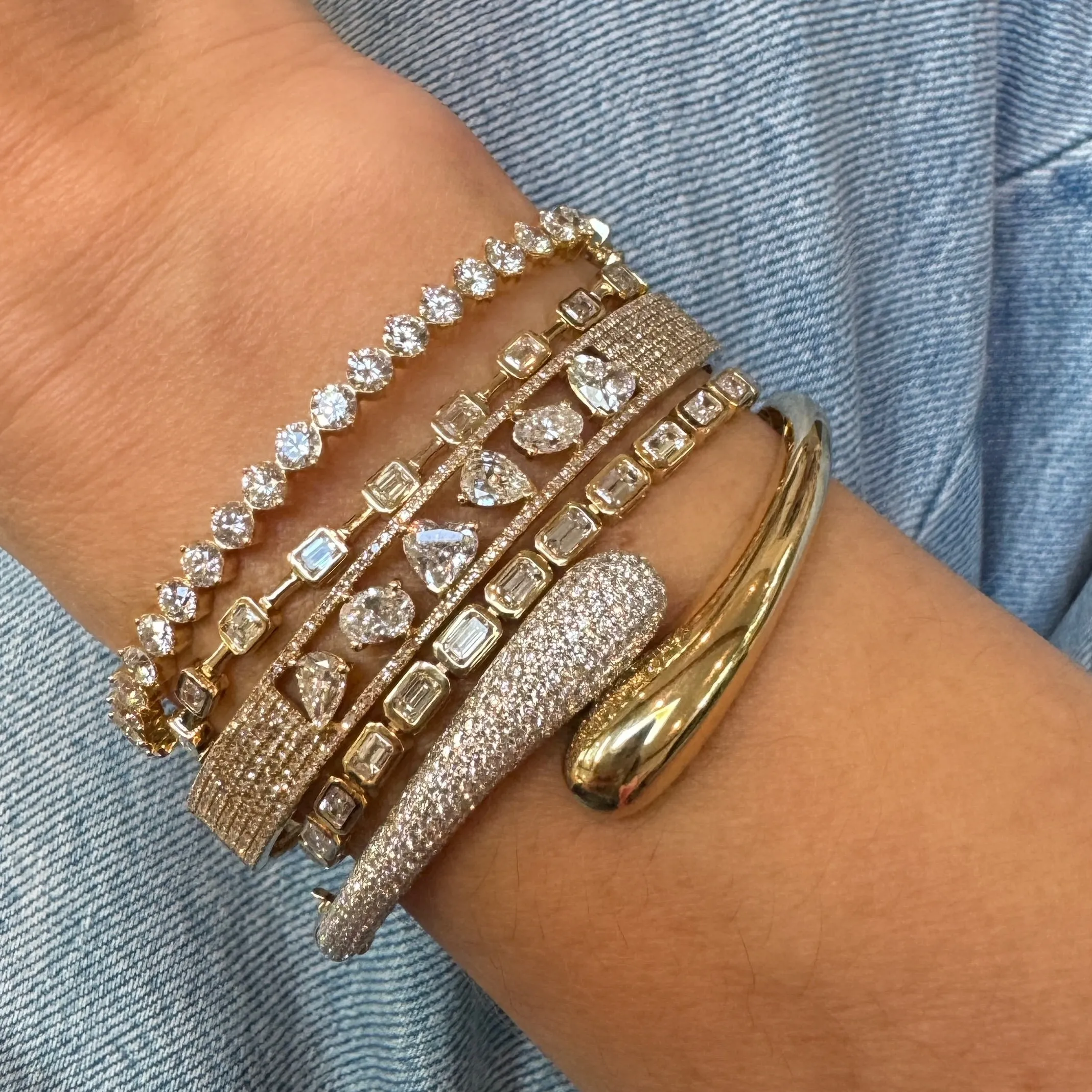 Half Pave & High Polish Bypass Bangle Bracelet