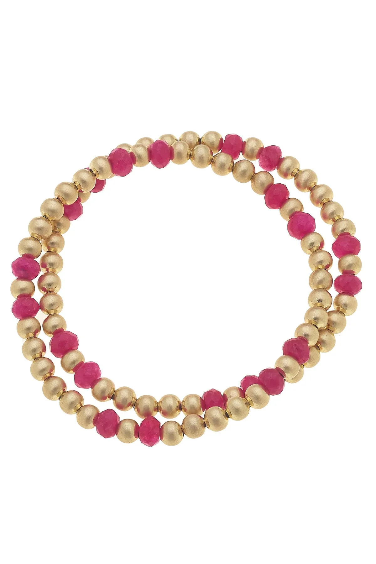 Hallie Gemstone Ball Bead Stretch Bracelets (Set of 2)