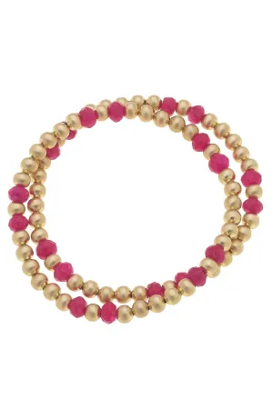 Hallie Gemstone Ball Bead Stretch Bracelets (Set of 2)