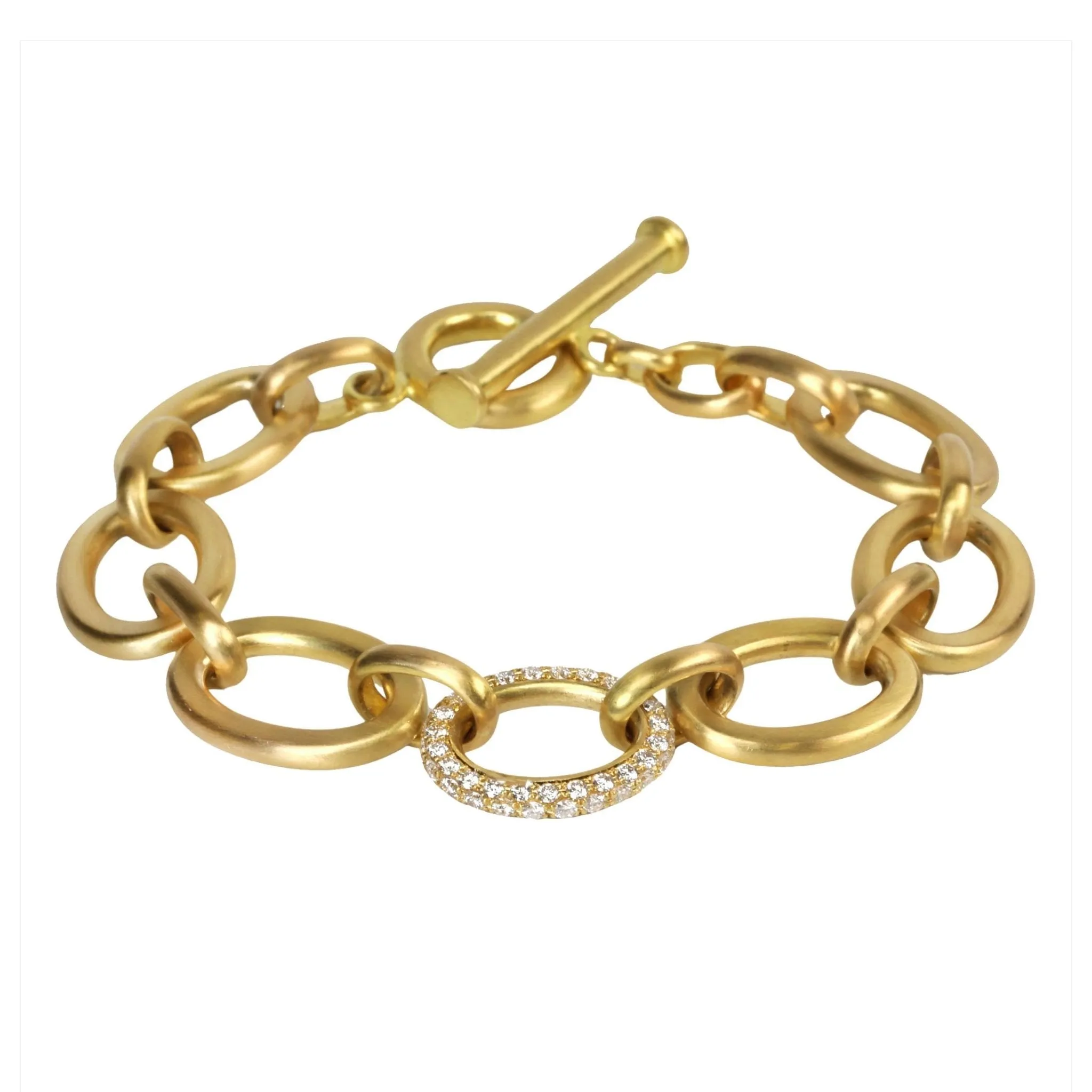 Handmade Large Oval Link Bracelet with Pave Diamond Link