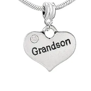 Heart 2 Sided w/  Crystal Stones Grandson Charm