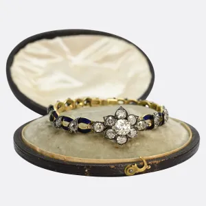 High Victorian Diamond & Blue Enamel Convertible Bracelet